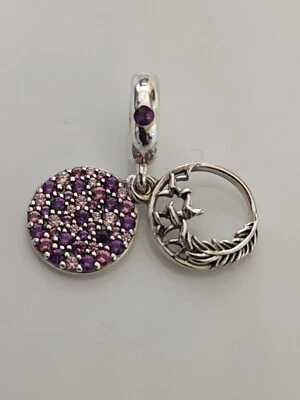 AUTÉNTICO PANDORA PÚRPURA PAVÉ PLUMA COLGANTE ENCANTO #799561C01 Foto 1 de 3