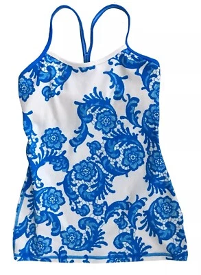 Camiseta sin mangas Lululemon azul floral cachemira libre deportes gimnasio talla 8 Foto 1 de 4