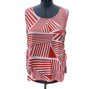 PERCEPTION CONCEPT Women's Stretch Sleeveless Top Size XL Coral White Side Ties - Picture 1 of 13
