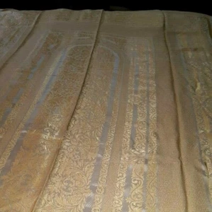 Französische Jacquard Off Gold Creme Leinen Viskose Tischdecke 53" x 84" Vintage - Bild 1 von 7