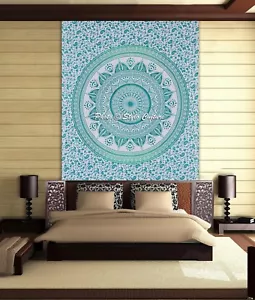 Mandala Tapestry Green Twin Printed Wall Decor Cotton Boho Hippie Wall Art Throw - Picture 1 of 3