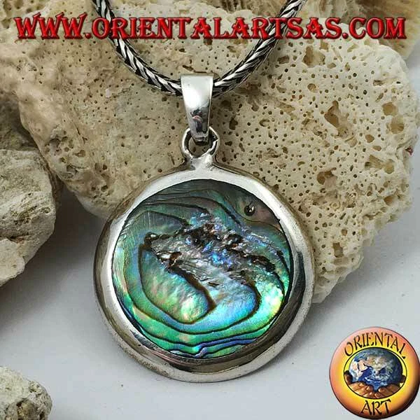 Ciondolo in argento 925‰ tondo e liscio con paua shell (abalone) - Immagine 1 di 1