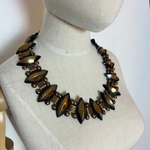 ART DECO 50s 1950’s Vintage Chain Link Ombre Gold Black Metal Belt Necklace 26w - Picture 1 of 12