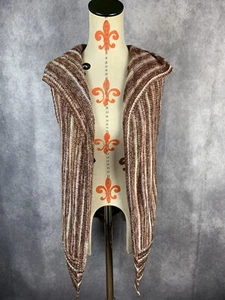 Cato Womens S Knit Open Front Sleeveless Cardigan Vest 3% Wool Striped Brown - Picture 1 of 9