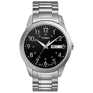 Timex T2M932, Herren silberfarbene Erweiterungsbanduhr, Indiglo, Tag/Datum, NEU - Bild 1 von 2