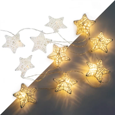 10 LED String Fairy Lights Metal Covered Stars Deco Indoor Outdoor Warm White - Image 1 of 4