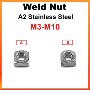 Weld Nut Square A2 Stainless Steel M3 M4 M5 M6-M10 Metric Thread Welding DIN928 - Picture 1 of 22