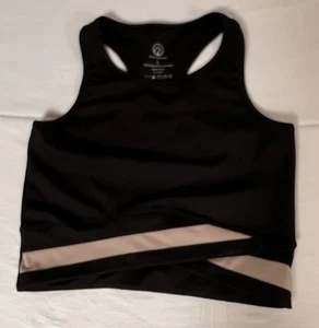 Move Theology Women’s Activewear Fitness Crop Top Sz L Black Beige Accent - Picture 1 of 4