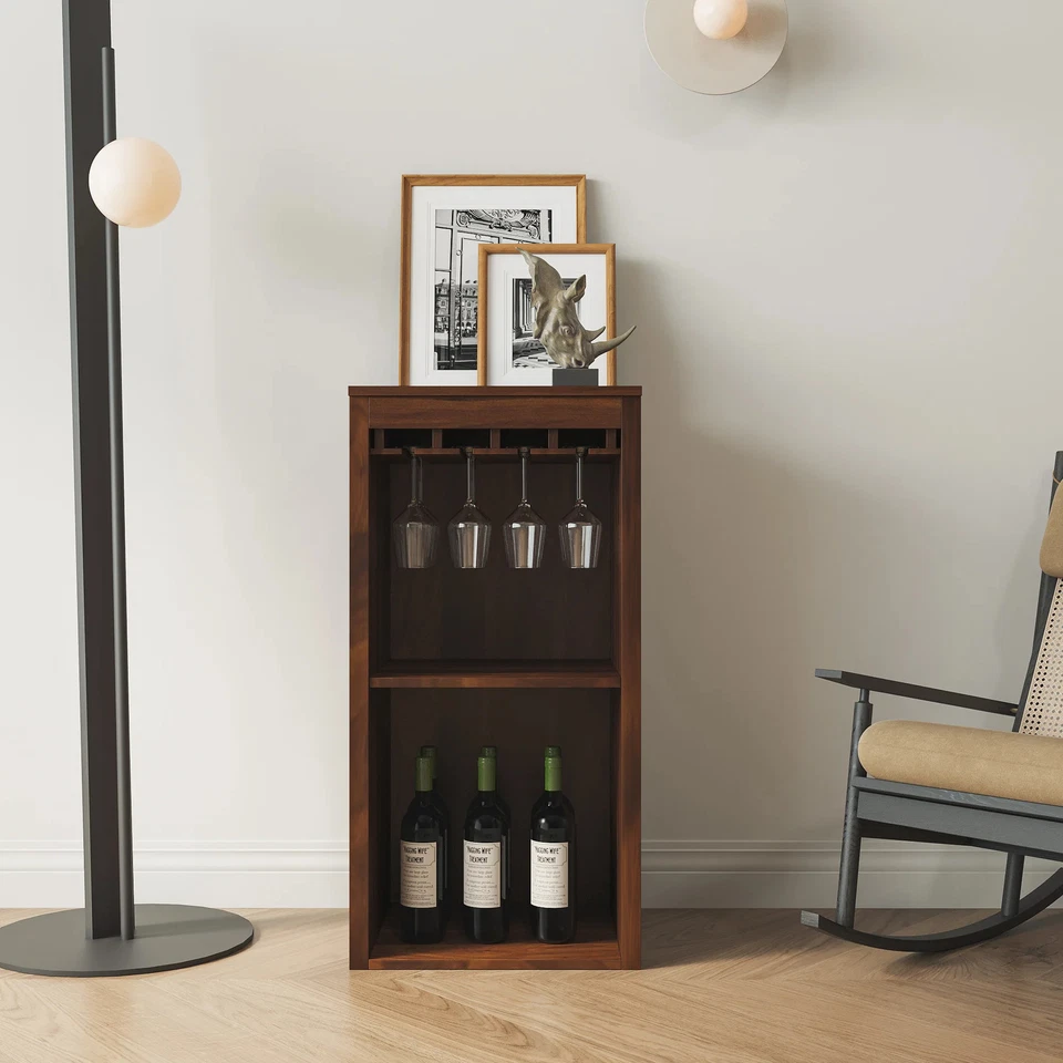 Mueble modular de bar de vino de nogal con almacenamiento y cobertizo para comedor Foto 1 de 4