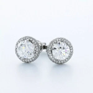 Ohrstecker Halo massiv 14K Weißgold 3,04 Karat rund natürlicher Diamant G SI1 - Bild 1 von 5
