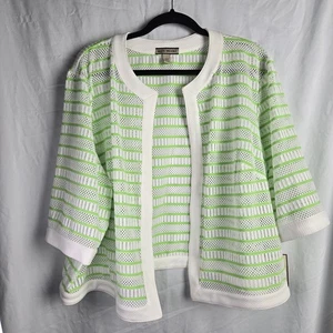 Maya Brooke Women's 24W Jewel Neck Mesh Jacket White Green Coastal Beach Resort - Picture 1 of 11