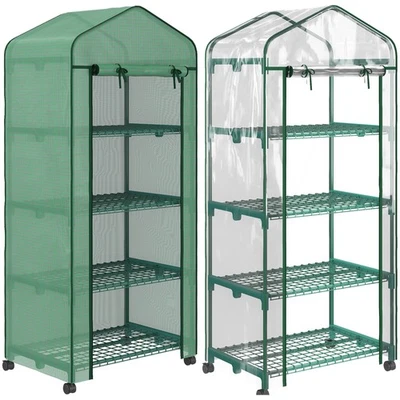 OUTSUNNY Foliengewächshaus mit Rolle, Gewächshaus mit Regal, Folien Treibhaus Stahlrahmen