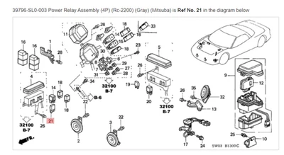 Conjunto de relé de potencia NSX genuino OEM HONDA ACURA (4P) (RC-2200) (gris) (Mitsuba) Foto 1 de 3