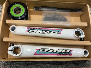 Old School Style Bmx Crank Set Dyno Compe Logo White 175mm  American B/B - Picture 1 of 2