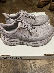 Hoka One One Mujer Clifton 8 Gris Pálido Púrpura Zapatos para Correr Tenis Talla 8B - Imagen 1 de 12