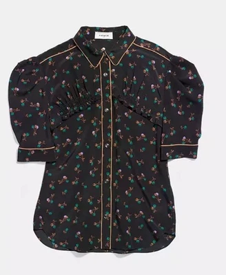 Authentic Coach Designer 100% Silk Black Ruffle Floral Womens Blouse Size 6 EUC - image 1 of 4