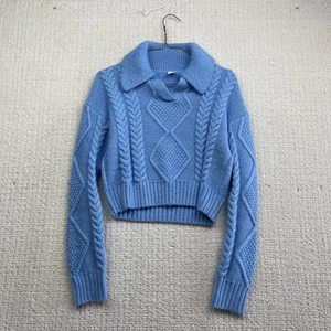 Twik By Simons 3D Cable Knit Crop Sweater Wom Sz S Bright Blue Crochet Cozy - Bild 1 von 14
