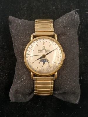 1940s Vintage Omega Cosmic Triple Calendar Moon Phase Manual Wind 14KT Gold - Image 1 of 4