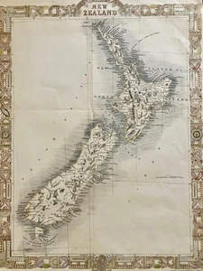 1851 ANTIKE KARTE von NEUSEELAND von J Rapkin & J Tallis MAORI RANDDEKORATIONEN - Bild 1 von 4