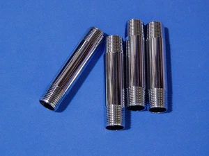 LOT OF FOUR CHROME PLATED  BRASS 3/8” X 3” PIPE NIPPLES - Picture 1 of 2