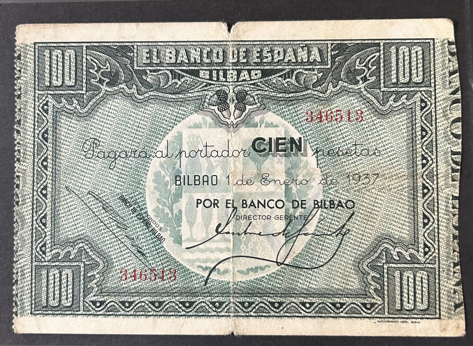 D457 BILLETE ESPAÑA BILBAO 100 PESETA 1937 BANCO COMERCIO Pick S.565 Euzkadi Foto 1 de 1