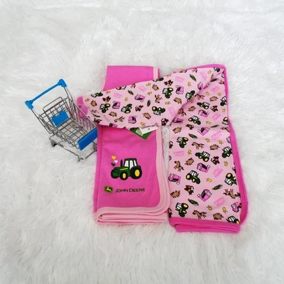 Juego de manta para bebé niña John Deere rosa tractor animales de granja país talla única sistema operativo Foto 1 de 4