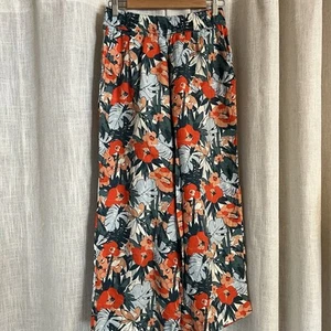 C&C California Womens M Linen Floral Wide Leg Hawaiian Pull On Resort Pants Boho - Picture 1 of 9