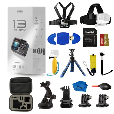 GoPro HERO 13 HERO13 Black 5.3K HDR 27MP Action Camera - 15PC Accessory Bundle