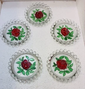 Round Glass Coaster Rose Embossed East Germany Beaded Edge 4.75" D - Picture 1 of 21