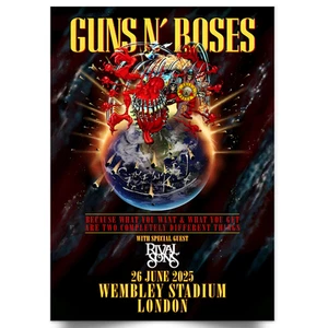 Guns N’ Roses UK Poster Because What You Want Tour 26 June 2025 For Rock Fans - Foto 1 di 8