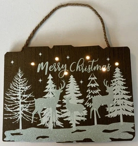 Christmas Wood Plaque That Lights Up ~ Silver Sparkles ~ No Battery Cover - Picture 1 of 5