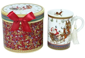 Weihnachtsmann Weihnachtstasse Bone China Becher Tee Kaffee Feiertagstasse in Geschenkbox 320 ml rot - Bild 1 von 1