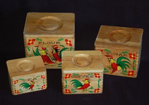 Juego de 4 botes de madera ~ gallos de pelea de gallos ~ juntas inclinadas y cola de milano de colección - Imagen 1 de 5