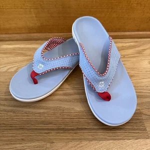 Spenco Orthesen Damen blau/rot Gingham Flip Flop Sandalen Größe 8 mit PowerBridge - Bild 1 von 10