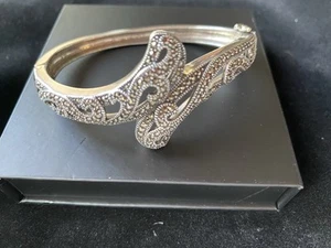 BRACCIALE BRACCIALETTO CON CERNIERA JUDITH JACK ARGENTO STERLING MARCASITE - Foto 1 di 5