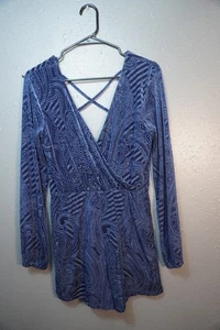 Ecoté Damen Samt Langarm Faux Wickel elastische Taille Shorts Strampler Größe Small - Bild 1 von 6