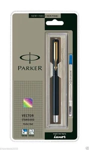 NEW PARKER VECTOR STANDARD GT GOLD TRIM ROLLERBALL PEN WITH BLACK BODY - Picture 1 of 2