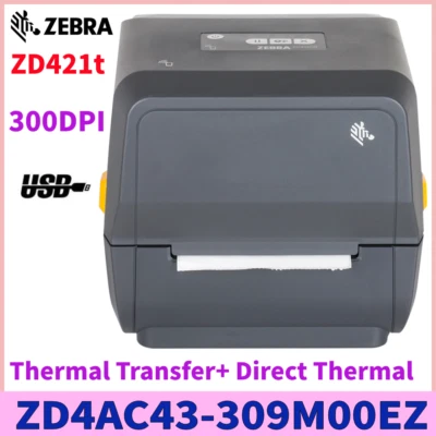 Zebra ZD421T 300DPI USB Transfer+Direct Thermal Label Printer ZD4AC43-309M00EZ - Image 1 of 4