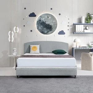 Linen Fabric King Bed Curved Headboard Bedhead - Stone Grey - Picture 1 of 6