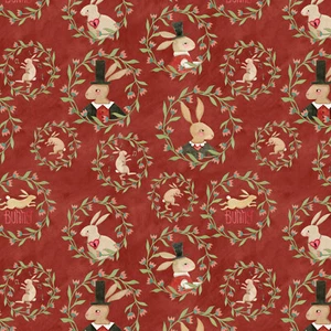 HOP HOORAY ~ Coronas de liebre conejo sobre fondo rojo ~ Riley Blake - Imagen 1 de 1