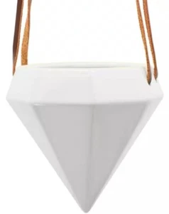Diamond Shaped Ceramic Hanging Planter - White- Arcadia Gardening Products 4.5" - Picture 1 of 5