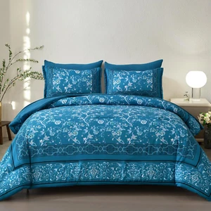 Teal Comforter Set King Size, 7 Piece Bed in a Bag King Floral Botanical Bedding - Picture 1 of 9