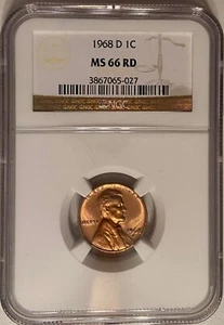 1968 D | NGC MS 66 RD | LINCOLN CENT | RED - Picture 1 of 2