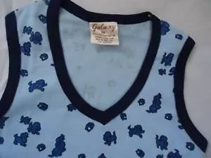 NOS VTG 70s RINGER TANK TOP COTTON RIPP KNIT TEENAGER S BLUE PUPPIES - Bild 1 von 4