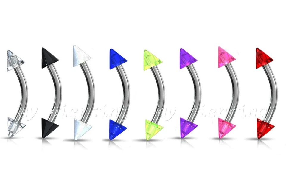 16G Surgical Steel Curved Barbell with UV Spike Eyebrow Ring 1/4" 5/16" 3/8" - Image 1 of 1