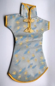 Wine Bottle Cover Asian Light Blue and Gold Stars Print Kimono Dress Robe - Picture 1 of 5