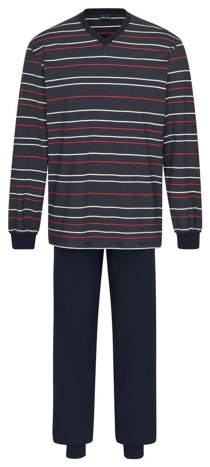 AMMANN Herren Marken Pyjama Schlafanzug lang Gr. 52 dunkelblau Bündchen GOTS