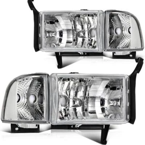 Chrome Housing Headlights Assembly L+R Fits Dodge Ram 1500 2500 3500 1994-2002 - Picture 1 of 9