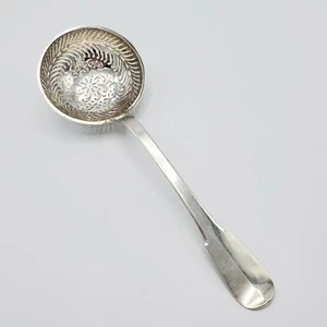 Verzierter durchbohrter französischer 0,950 Feinsilber Zucker Sieblöffel besser als Sterling - Bild 1 von 7