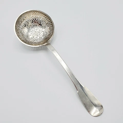 Ornate Pierced French .950 Fine Silver Sugar Sifting Spoon Better Than Sterling Cover